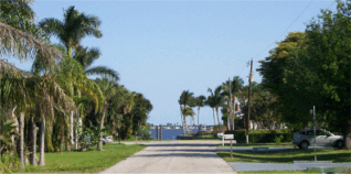Looking down Allen Way from our driveway to the river